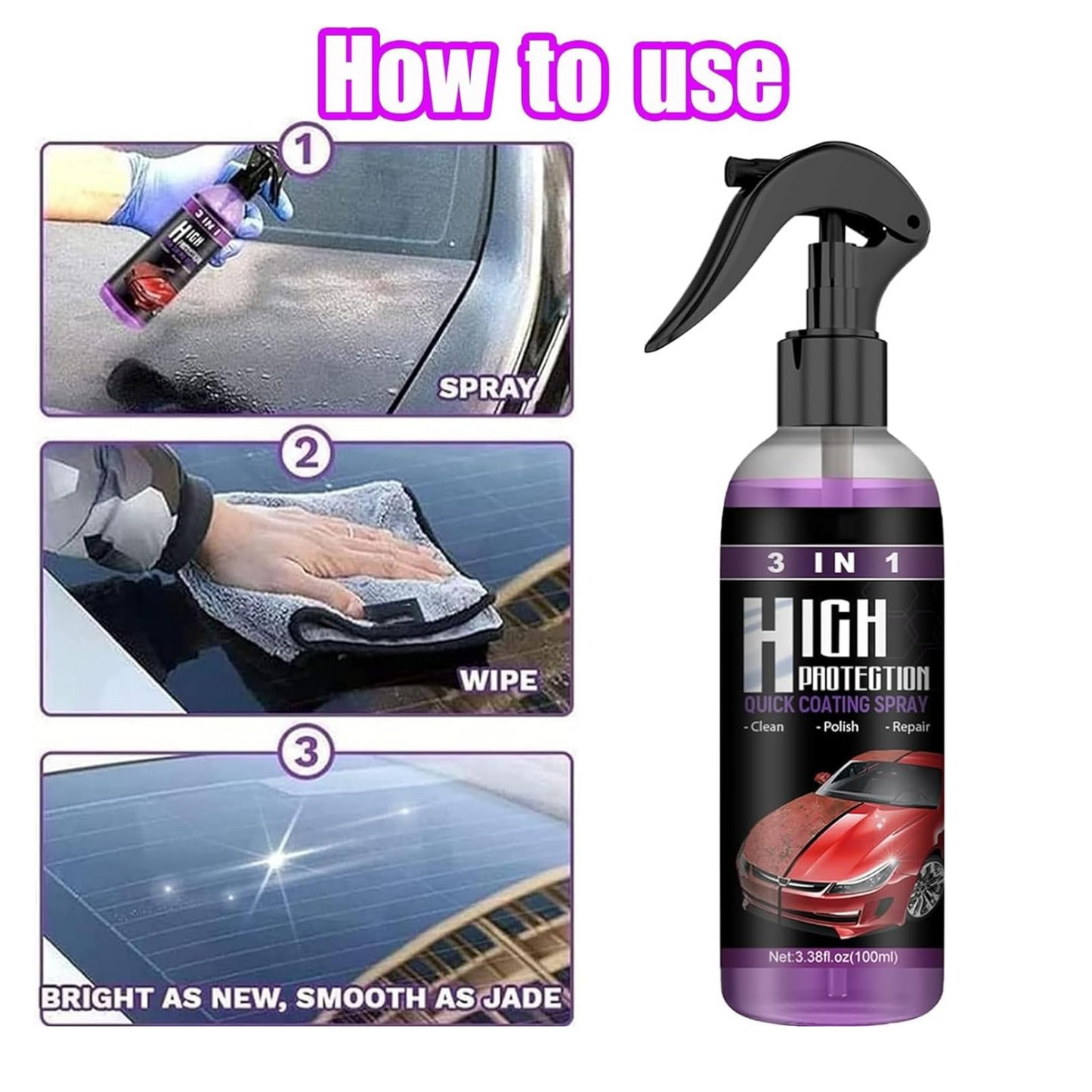 3 in 1 Powerful Car Coating Spray (Pack of 3)