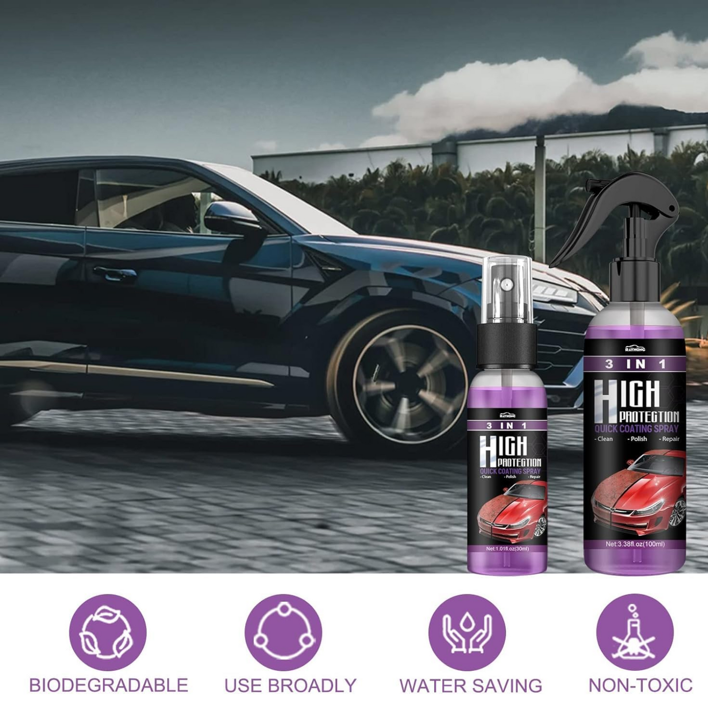 3 in 1 Powerful Car Coating Spray (Pack of 3)