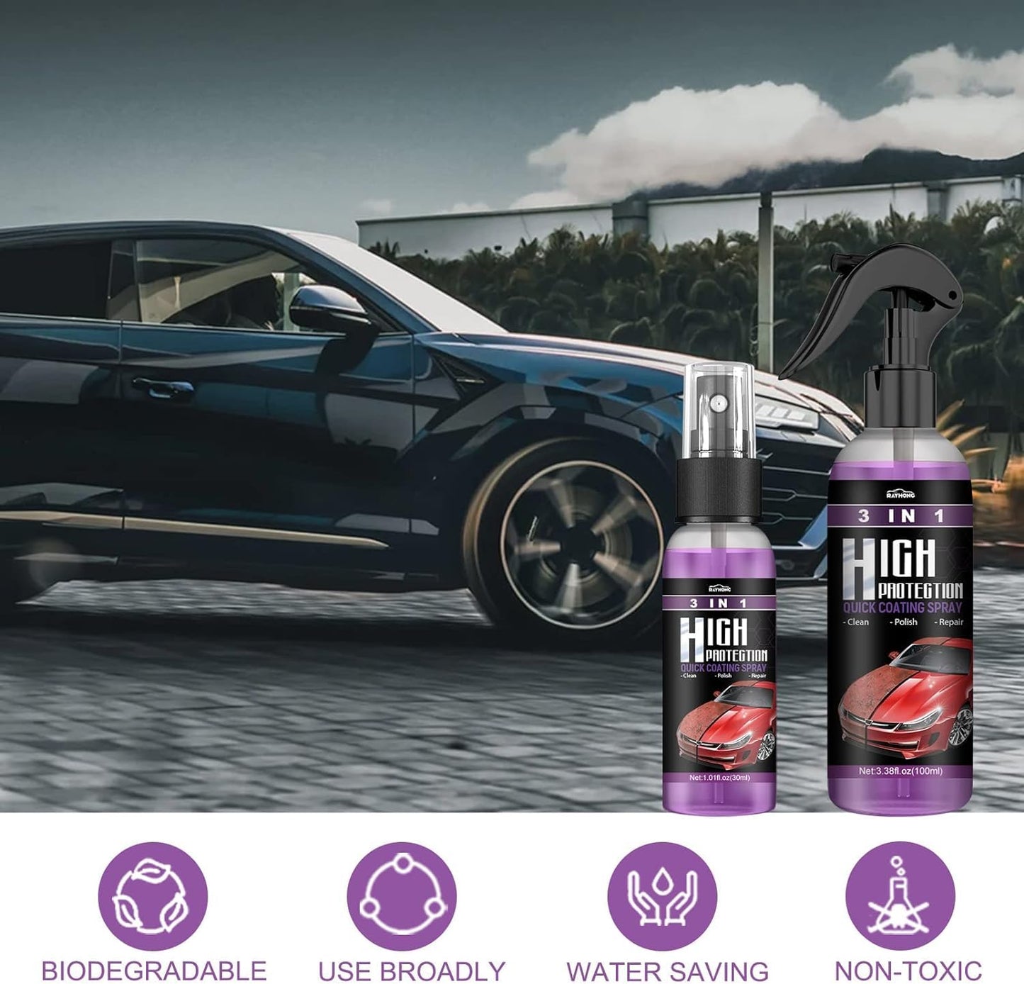 3 in 1 Powerful Car Coating Spray (Pack of 2)